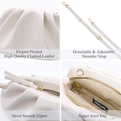 Milisente Clutch Purses for Women Shiny PU Leather Pleated Evening Clutch Bag With Shoulder Strap for Formal Wedding Prom (Beige) - Image 5