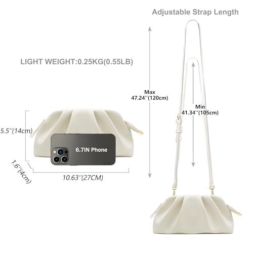 Milisente Clutch Purses for Women Shiny PU Leather Pleated Evening Clutch Bag With Shoulder Strap for Formal Wedding Prom (Beige) - Image 3