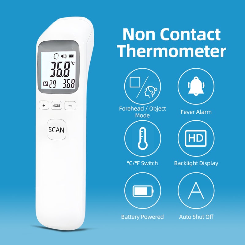 Non-Contact Infrared Thermometer for Forehead Instant Accuracy Readings Fever Alarm 32 Readings Memory Recall LCD Display Digital Thermometer for Adults and Kids - Image 2