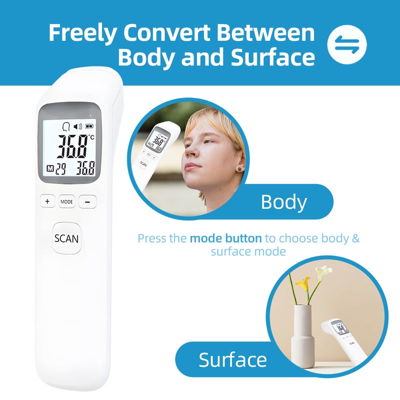 Non-Contact Infrared Thermometer for Forehead Instant Accuracy Readings Fever Alarm 32 Readings Memory Recall LCD Display Digital Thermometer for Adults and Kids - Image 3