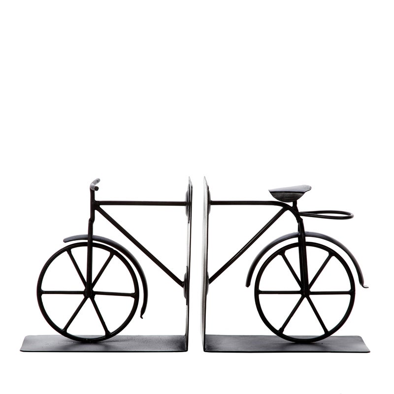 Hosley Classic Bike Bookends - 6.5" Vintage Metal Book Ends for Shelves, Heavy Duty Book Organizer for Desk, Rustic Farmhouse Book Shelf Decor, Antique Style Bookend Set, Cottagecore Home Office Decor - Image 1
