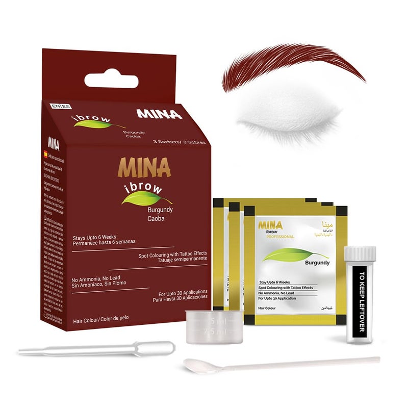 MINA ibrow Henna Hair Color Semi Permanent Henna Kit Burgundy