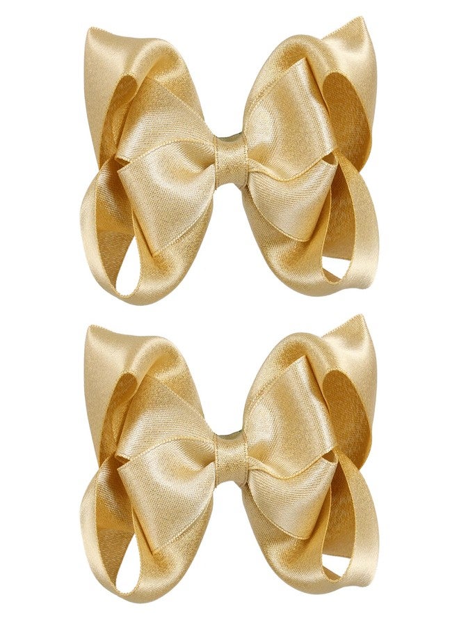 Miroksh 4" Glitter Gold Ribbon Hair Bow Clips Barrettes Big Bowknot Alligator Pins for Teen Toddler Girls Kids School Graduation Wedding Dance Party Accessories Xmas Gift in Pairs - Image 1