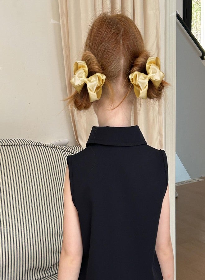 Miroksh 4" Glitter Gold Ribbon Hair Bow Clips Barrettes Big Bowknot Alligator Pins for Teen Toddler Girls Kids School Graduation Wedding Dance Party Accessories Xmas Gift in Pairs - Image 3