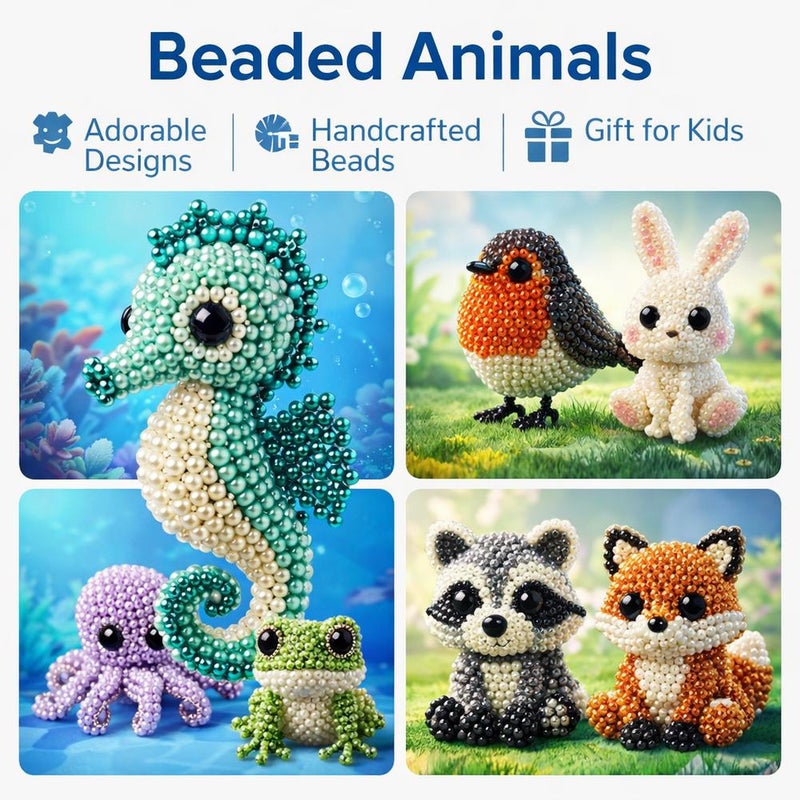 DIY Animal Beading Set for Adults and Teenagers, Cute 3D Animal Beading Craft Set, Includes Colored Beads and Instructions, Creative Handmade Jewelry Art Set - Image 2