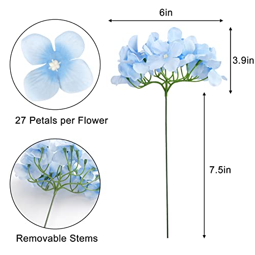 JPSOR 40pcs Artificial Hydrangea Silk Flower Heads with Stems, Fake Flowers for Wedding Centerpiece Home Garden Party Decoration (Blue) - Image 3