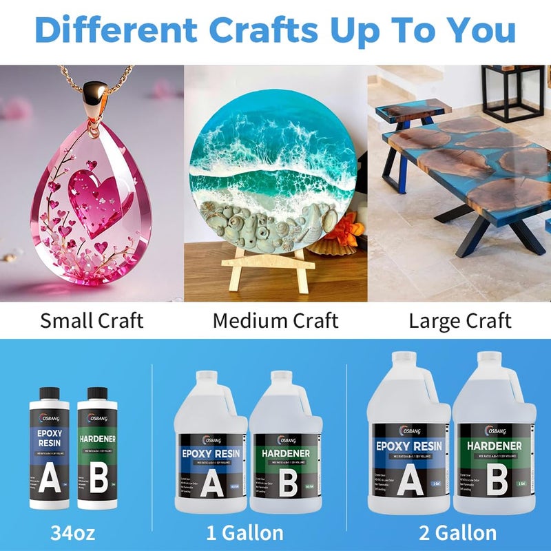 OSBANG Epoxy Resin 1 Gal for Beginner & Crafter, Crystal Clear Epoxy Resin for Casting, Coating, Jewelry Making & DIY, Hard Type No Bubble Non-Yellowing Deep Pour Resin(0.5 GalÃ—2) - Image 4