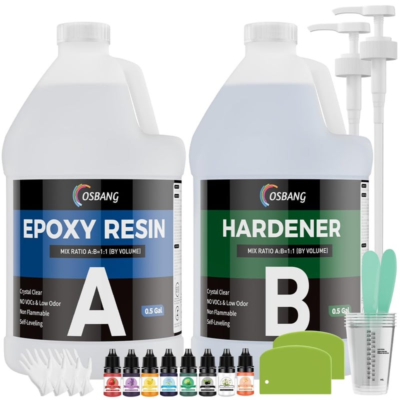 OSBANG Epoxy Resin 1 Gal for Beginner & Crafter, Crystal Clear Epoxy Resin for Casting, Coating, Jewelry Making & DIY, Hard Type No Bubble Non-Yellowing Deep Pour Resin(0.5 GalÃ—2) - Image 1
