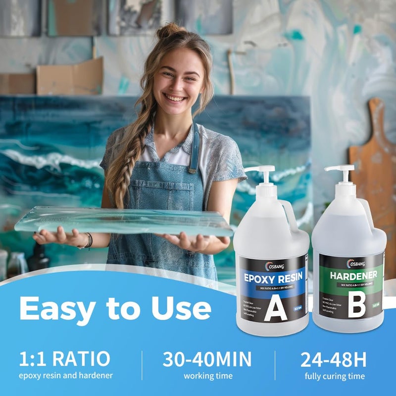 OSBANG Epoxy Resin 1 Gal for Beginner & Crafter, Crystal Clear Epoxy Resin for Casting, Coating, Jewelry Making & DIY, Hard Type No Bubble Non-Yellowing Deep Pour Resin(0.5 GalÃ—2) - Image 5