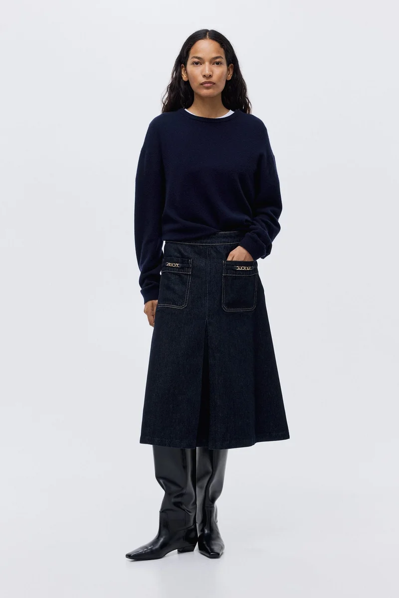 اتش اند ام تنورة ميدي من الدنيم