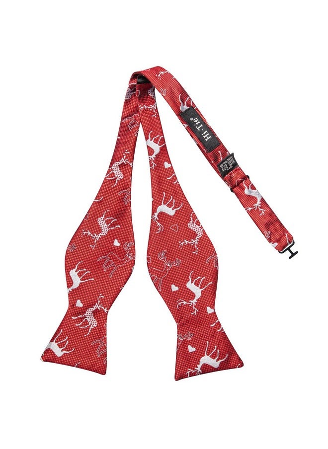 Hi-Tie - Mens Christmas Tie Festive Necktie And Handkerchief Cufflinks Sets With Gift Box Xmas Holiday Neckties,Self Red Sliver - Image 1