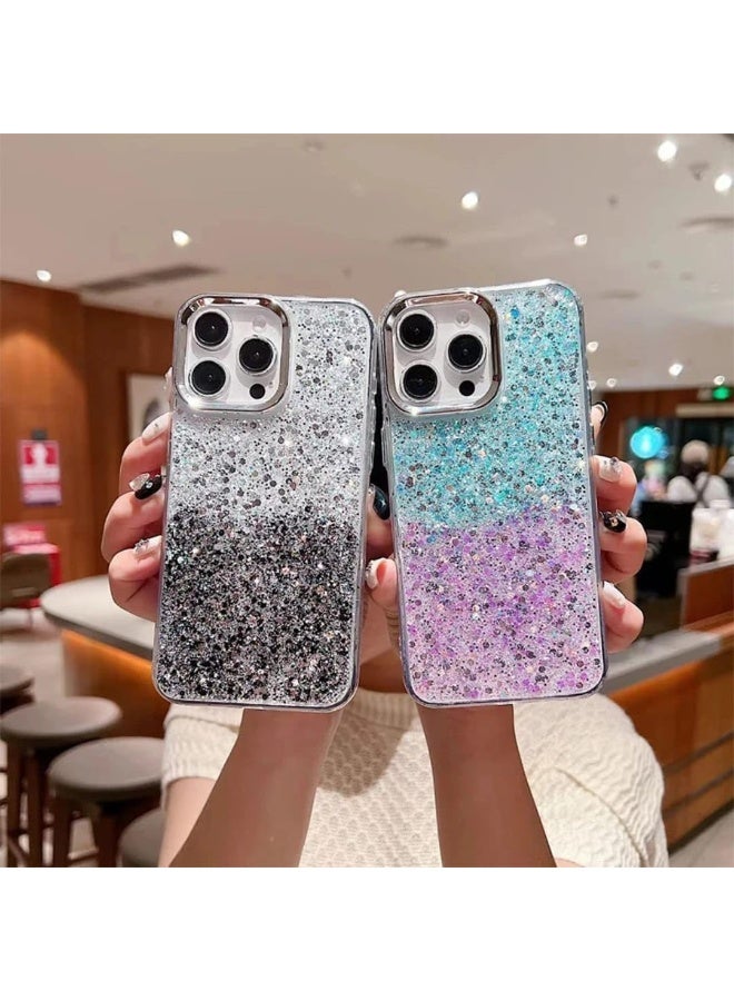 Compatible with iPhone 14 plus Case/iPhone 15 plus Case, Clear Glitter Bling Sparkly, Soft TPU Frame Bumper, Hard-Back Cover for Women & Girls, Transparent Protective  (Pink Purple) - Image 5