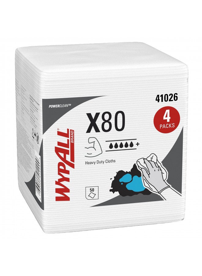 WypAll WypAll® PowerClean X80 Heavy Duty Cloths (41026), Quarterfold, Extended Use Towels, White (50 Sheets/Pack, 4 Packs/Case, 200 Sheets/Case) - Image 1