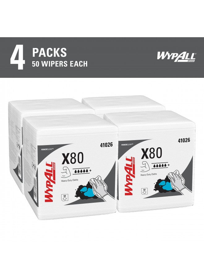 WypAll WypAll® PowerClean X80 Heavy Duty Cloths (41026), Quarterfold, Extended Use Towels, White (50 Sheets/Pack, 4 Packs/Case, 200 Sheets/Case) - Image 2