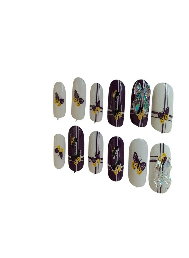 ROHISHALA Premium Designer 12pcs Stick-on Nails set, with Easy Glue Tab application, Nails are Reusable & Unbreakable (NAIL-5) - Image 1