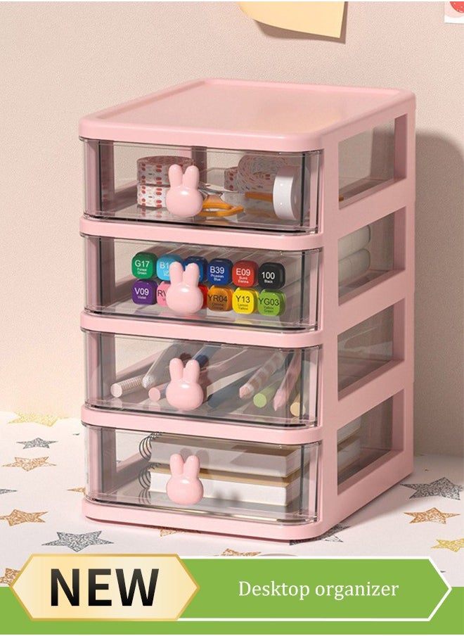 DUNISO Desk Organizer with Drawers,Multifunction Desk Organizer, Stackable Plastic Drawers Organizer,Desktop Storage for Office Supplies Great for Office School Home Vanity Etc(Pink & 4 Drawers)  - Image 1