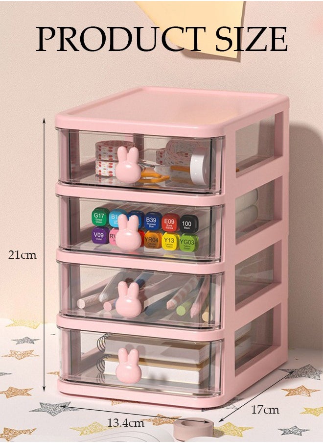 DUNISO Desk Organizer with Drawers,Multifunction Desk Organizer, Stackable Plastic Drawers Organizer,Desktop Storage for Office Supplies Great for Office School Home Vanity Etc(Pink & 4 Drawers)  - Image 2