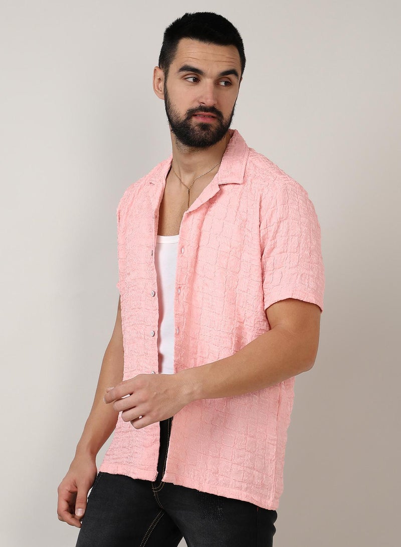 Campus Sutra Men's Baby Pink Box-Creased Shirt - Image 3