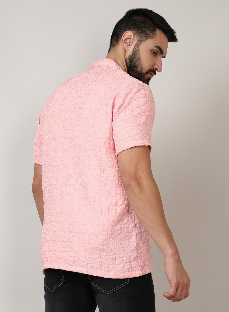 Campus Sutra Men's Baby Pink Box-Creased Shirt - Image 5