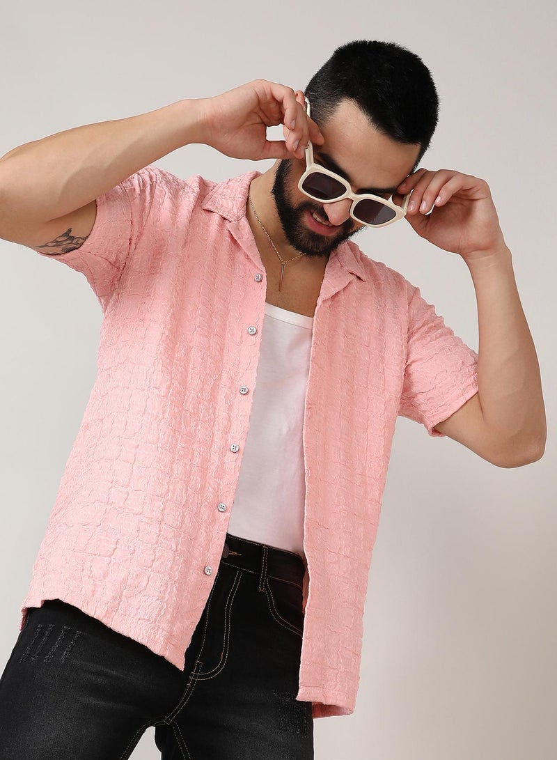 Campus Sutra Men's Baby Pink Box-Creased Shirt - Image 2
