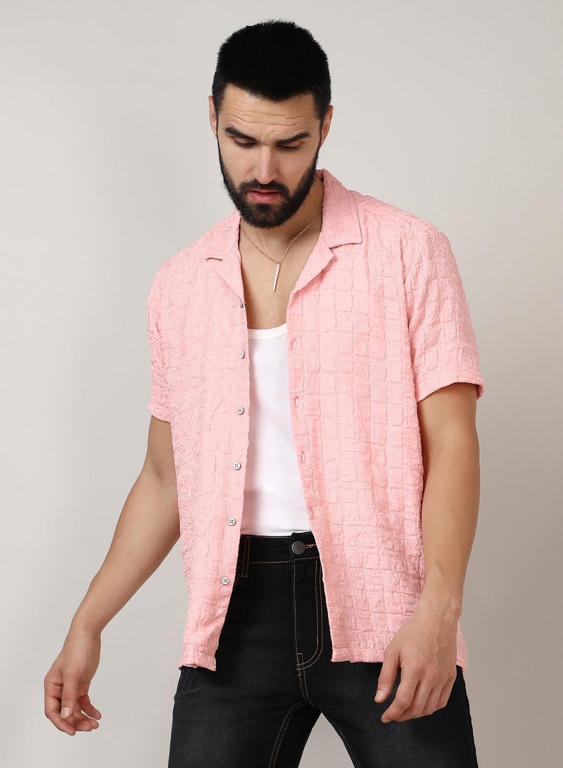 Campus Sutra Men's Baby Pink Box-Creased Shirt - Image 1