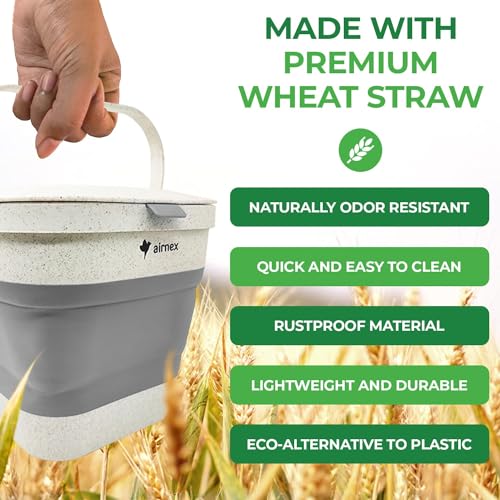 AIRNEX Collapsible Compost Bin Kitchen Counter Caddy - 1 Gallon Countertop Compost Bin with Lid Made of Wheat Straw - Odorless Kitchen Compost Bin Countertop with 20 Compost Bags and 2 Carbon Filters - Image 5