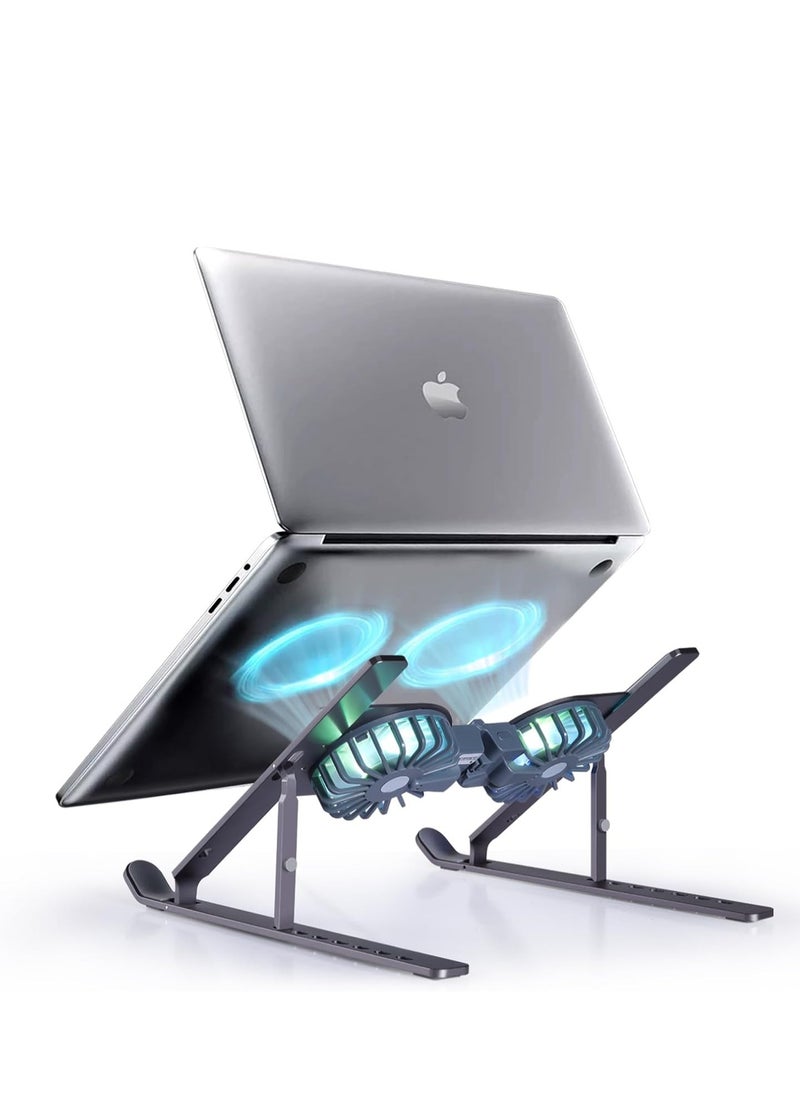 Generic RG Aluminum Foldable Laptop Stand with Dual Cooling Fans and Lighting Compatible with 10 to 15.6 Inch Laptops (Grey)  - Image 1