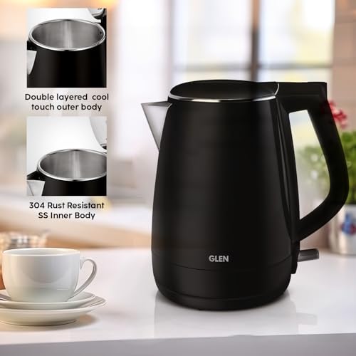 Glen Electric Kettle 1.5 Litre, 1500W | 304 Stainless Steel Kettle | Cool Touch Plastic Clad | Auto Shut-Off | Wider Mouth | for Hot Water & Tea | 360 Degree base | 2 Years Warranty - Black (SA-9006) - Image 2