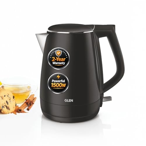 Glen Electric Kettle 1.5 Litre, 1500W | 304 Stainless Steel Kettle | Cool Touch Plastic Clad | Auto Shut-Off | Wider Mouth | for Hot Water & Tea | 360 Degree base | 2 Years Warranty - Black (SA-9006) - Image 1