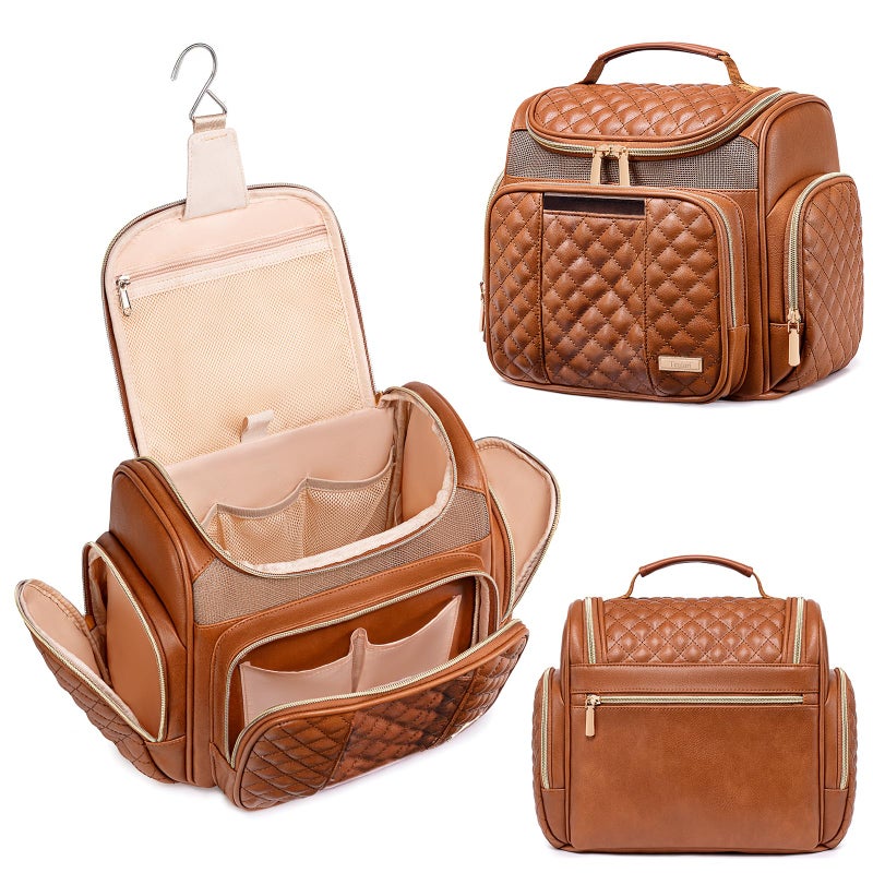 Tealari Large Leather Toiletry Bag for Women Men,Bathroom Bag,Water Resistant Shower Bag,Makeup Bag,Portable Shower Caddy for College Dorm,Hanging Travel Toiletry Bag with Transparent Waterproof Phone Pocket - Image 1