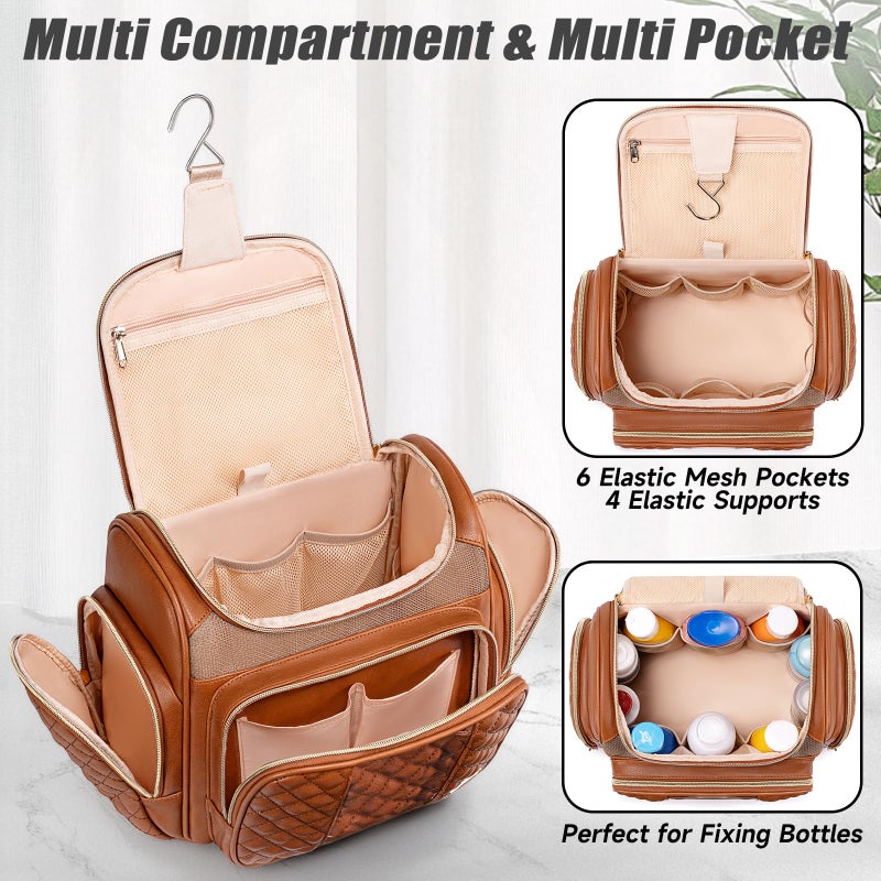 Tealari Large Leather Toiletry Bag for Women Men,Bathroom Bag,Water Resistant Shower Bag,Makeup Bag,Portable Shower Caddy for College Dorm,Hanging Travel Toiletry Bag with Transparent Waterproof Phone Pocket - Image 5