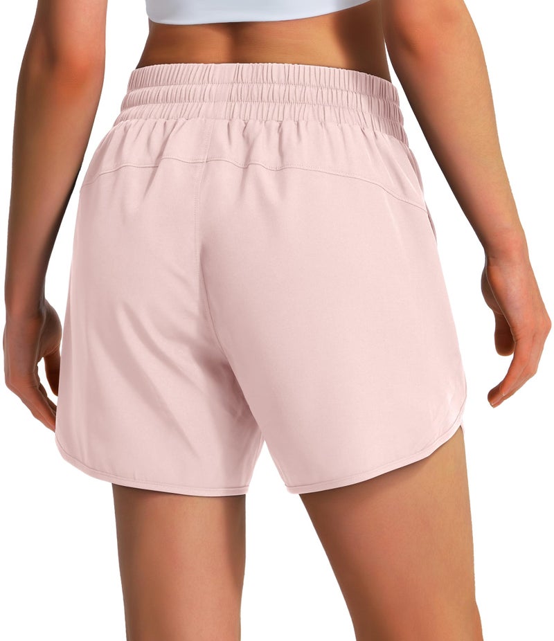 Ksmien Women's 5"/ 7" Athletic Running Shorts Quick Dry Lightweight Workout Gym Shorts with Zipper Pockets UPF 50+ Pink - Image 2