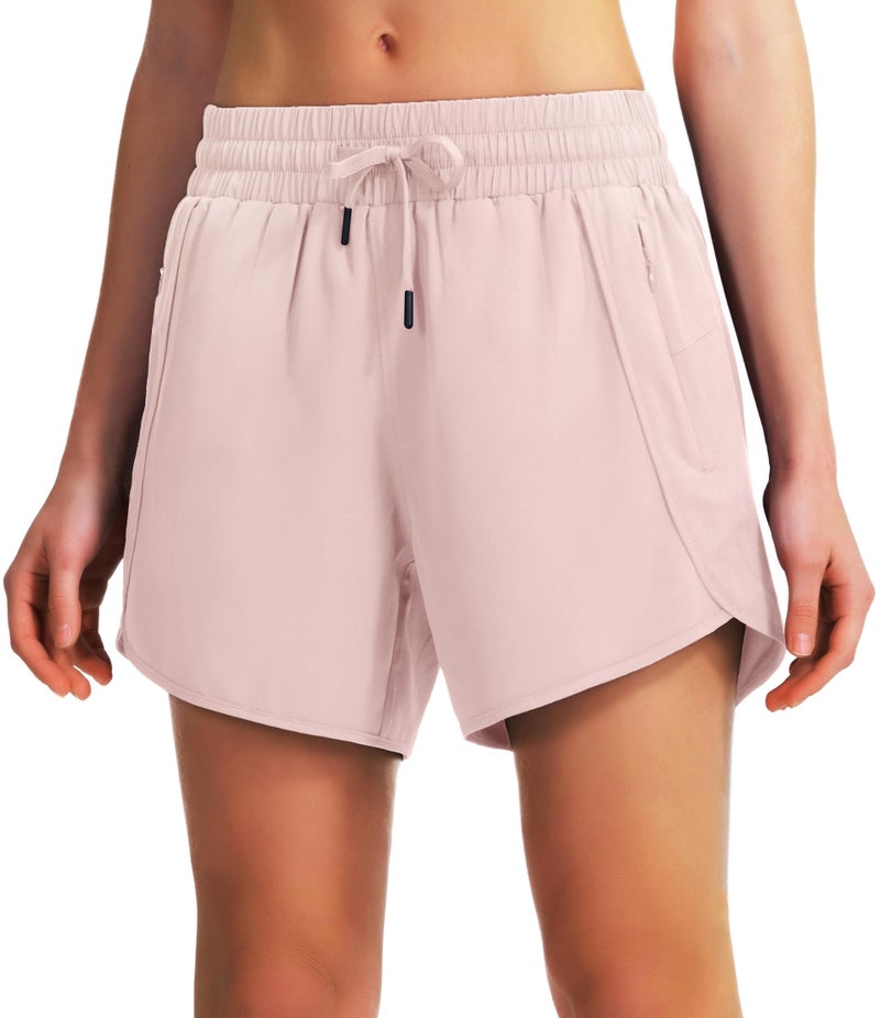 Ksmien Women's 5"/ 7" Athletic Running Shorts Quick Dry Lightweight Workout Gym Shorts with Zipper Pockets UPF 50+ Pink - Image 4