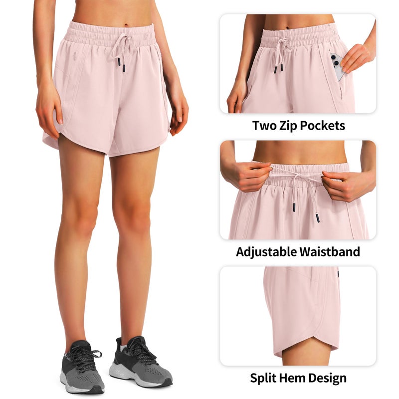 Ksmien Women's 5"/ 7" Athletic Running Shorts Quick Dry Lightweight Workout Gym Shorts with Zipper Pockets UPF 50+ Pink - Image 5