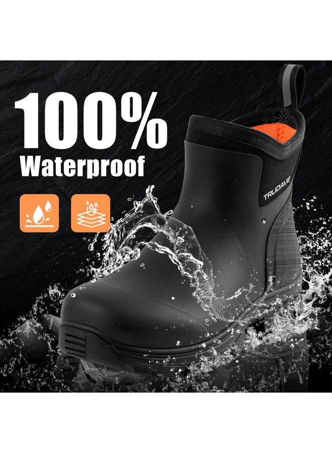 Trudave Men's Rain Boots Waterproof Garden Shoes, Ankle Rubber Work Boots, Camp Outdoor Snow Mud Boots for Farming, Hunting, Lawn Work, Size 7-14, Black, 10 - Image 2