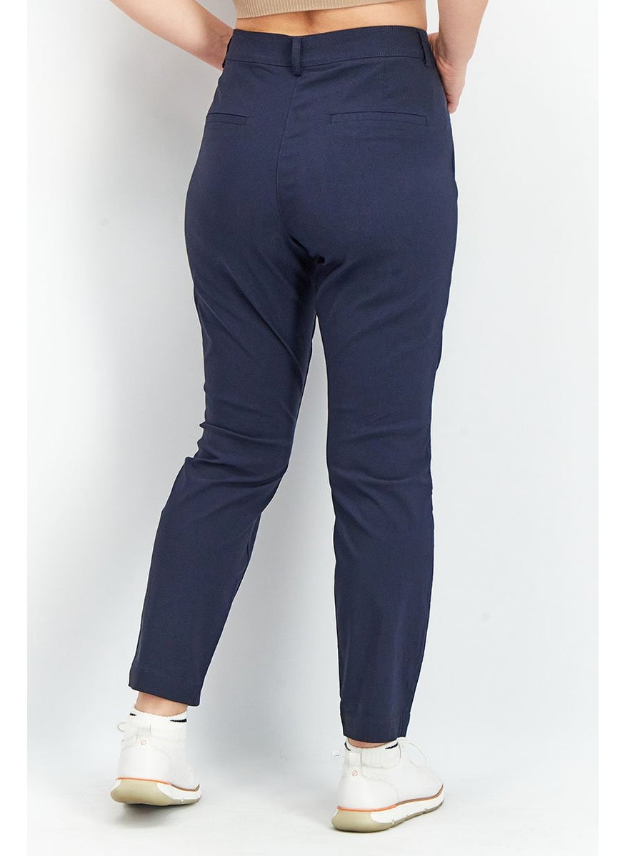 Tchibo Women Regular Fit Plain Stretchable Chino Pants, Navy Blue  - Image 4