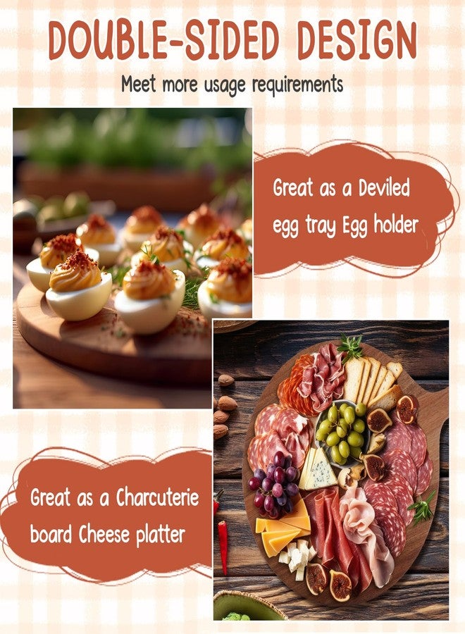 FillTouch Easter Acacia Wood Deviled Egg Platter with Lid and Handles 24 Holes Round Deviled Egg Tray Holder Reversible Wooden Charcuterie Board Serving Containers for Countertop Easter Party - Image 4
