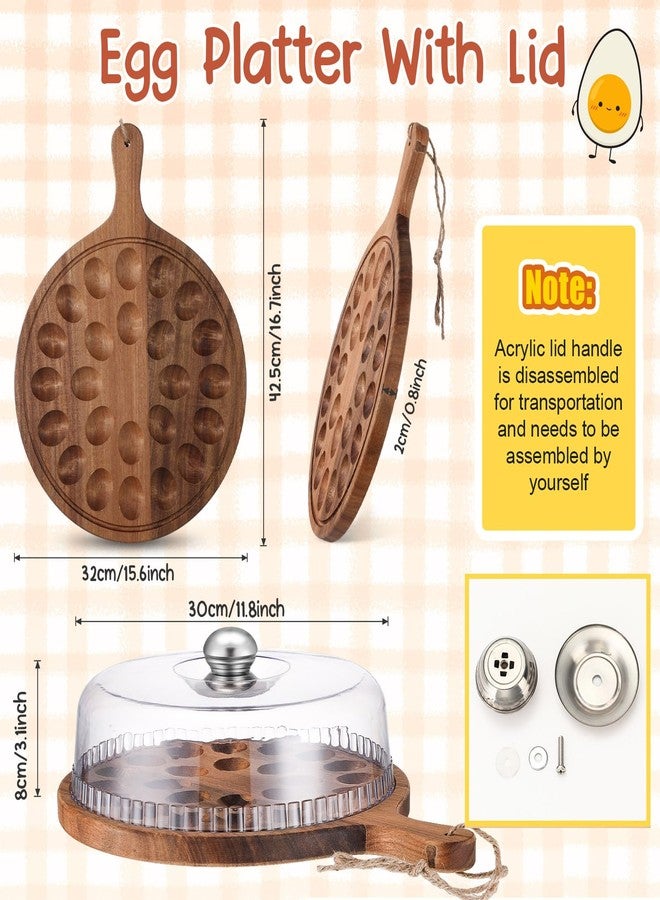 FillTouch Easter Acacia Wood Deviled Egg Platter with Lid and Handles 24 Holes Round Deviled Egg Tray Holder Reversible Wooden Charcuterie Board Serving Containers for Countertop Easter Party - Image 2