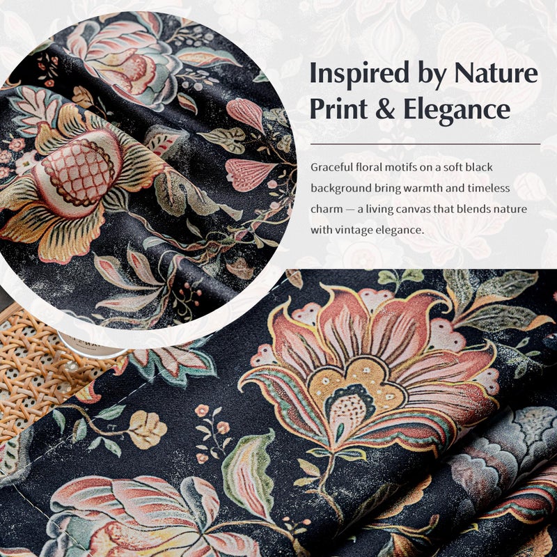 FMFUNCTEX 100% Boho Blackout Floral Curtains for Bedroom, Vintage Flower Patterned Black Curtains 84 Inches Long for Living Room Darkening Thermal Insulated Grommet Window Farmhose Drapes 2 Panels - Image 5