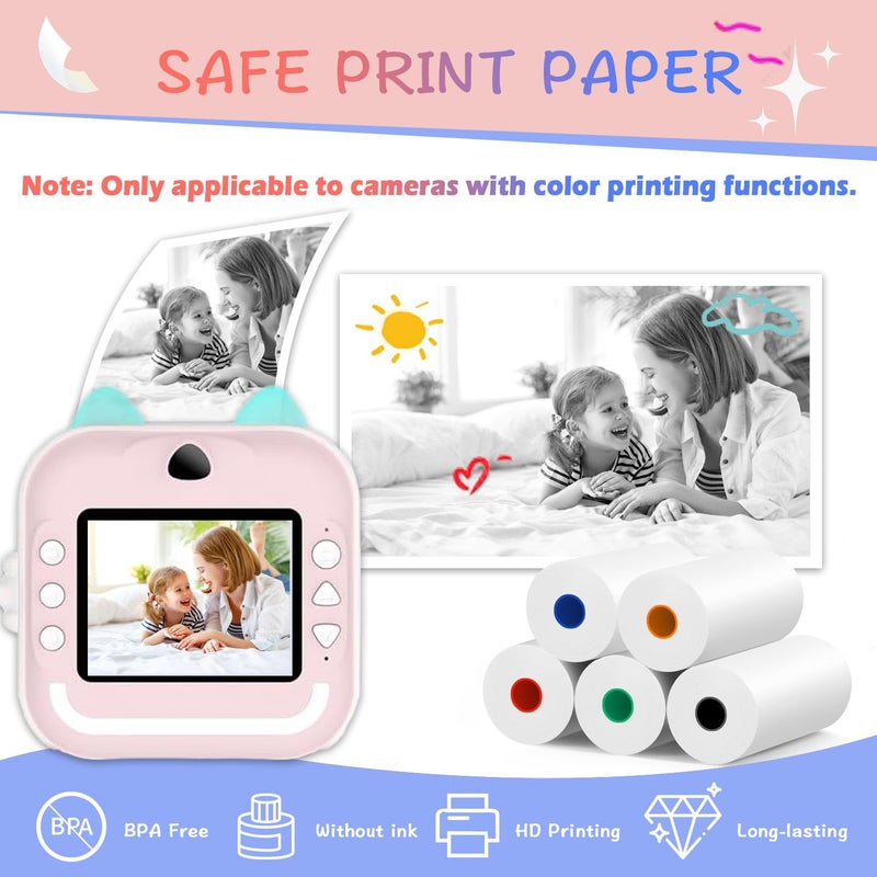 MIARALA 15 Rolls 5 Vibrant Single-Color Kids Camera Paper Roll Refill, HD Paper for Most Kids Instant Cameras, BPA-Free - Image 2