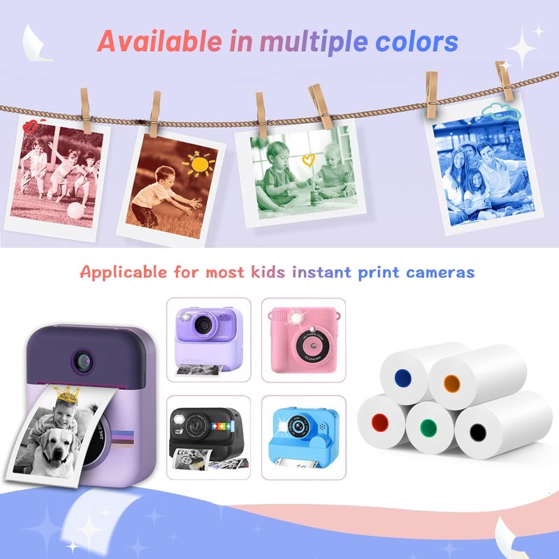 MIARALA 15 Rolls 5 Vibrant Single-Color Kids Camera Paper Roll Refill, HD Paper for Most Kids Instant Cameras, BPA-Free - Image 3
