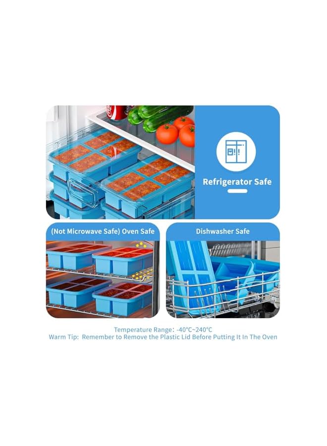 Green Tiger Soup Freezer Containers, Silicone Freezer Trays With Lid, Easy-Release,Reusable Freezer Storage Containers, For Freezing And Storing Broths, Sauces And Leftovers (blue-2pack) - Image 4