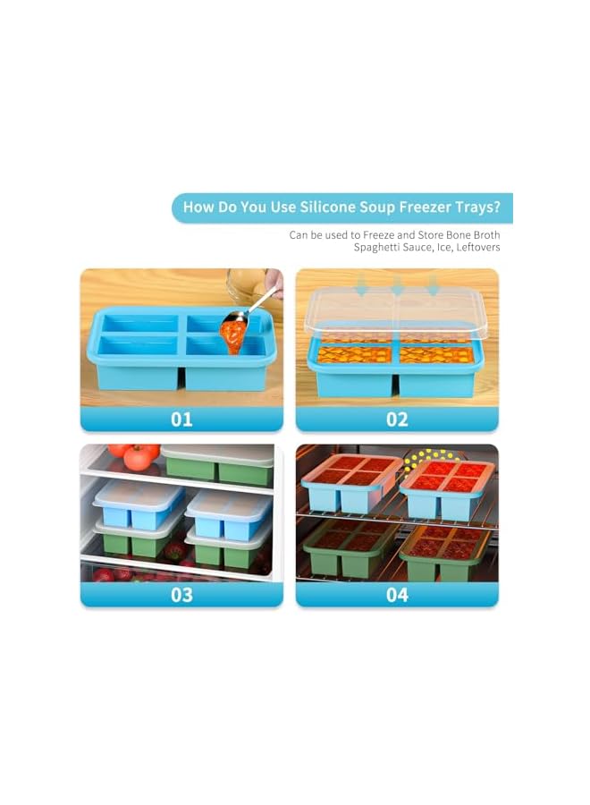 Green Tiger Soup Freezer Containers, Silicone Freezer Trays With Lid, Easy-Release,Reusable Freezer Storage Containers, For Freezing And Storing Broths, Sauces And Leftovers (blue-2pack) - Image 3