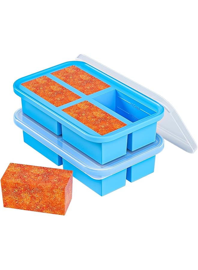 Green Tiger Soup Freezer Containers, Silicone Freezer Trays With Lid, Easy-Release,Reusable Freezer Storage Containers, For Freezing And Storing Broths, Sauces And Leftovers (blue-2pack) - Image 1