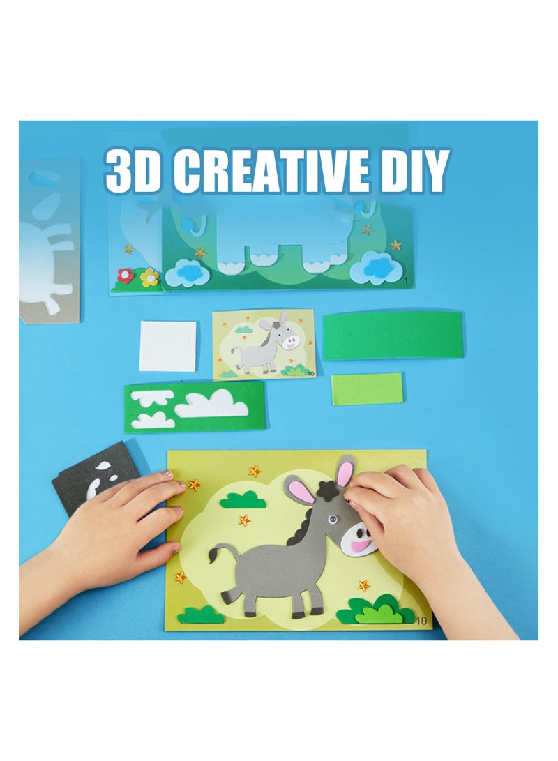 KASTWAVE 12 Pcs 3D Animal Craft Kits for Kids, DIY Creative EVA Foam Arts and Crafts Stickers for Children, Kids 3D EVA Foam Sticker Animal Foam Stickers DIY Making Cartoon Stickers Puzzle Toys - Image 3