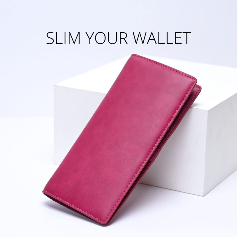 Alldaily Ultra Slim Thin Women Wallet RFID Blocking Credit Card Holder Bifold Long Ladies Billfold (Fuchsia Purple) - Image 2