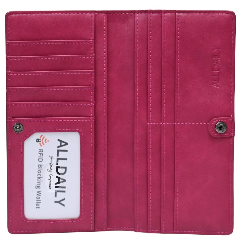 Alldaily Ultra Slim Thin Women Wallet RFID Blocking Credit Card Holder Bifold Long Ladies Billfold (Fuchsia Purple) - Image 1