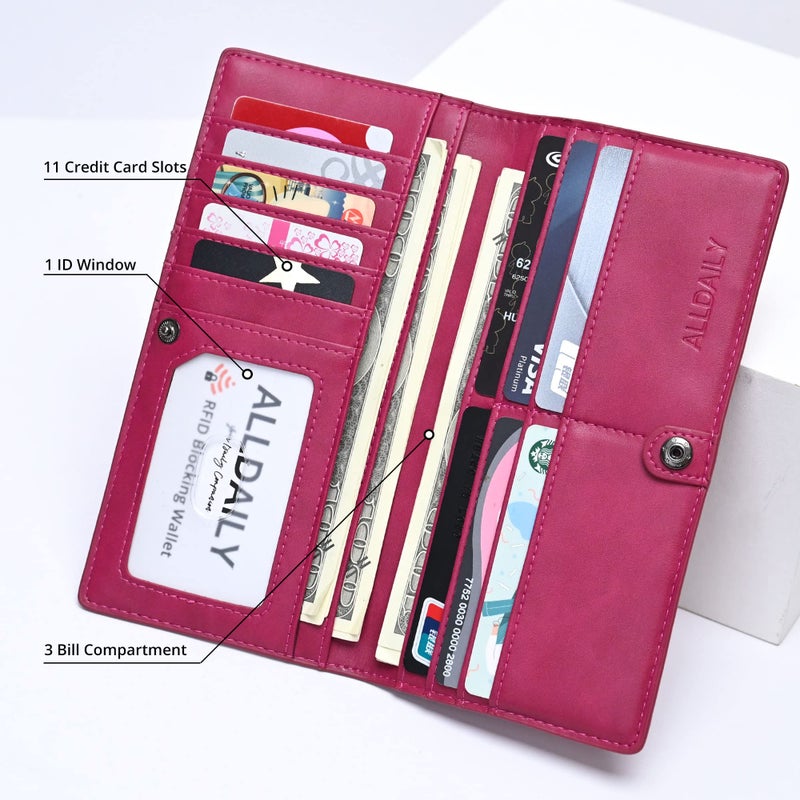 Alldaily Ultra Slim Thin Women Wallet RFID Blocking Credit Card Holder Bifold Long Ladies Billfold (Fuchsia Purple) - Image 3