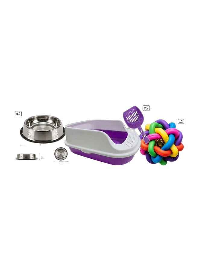 Premium Cat Litter Box with Scoop(PURPLE) & Magic Knot Ball for cats & Stainless Steel Pet Food & Water Bowl with Non-Slip Rubber Bundle - Image 1