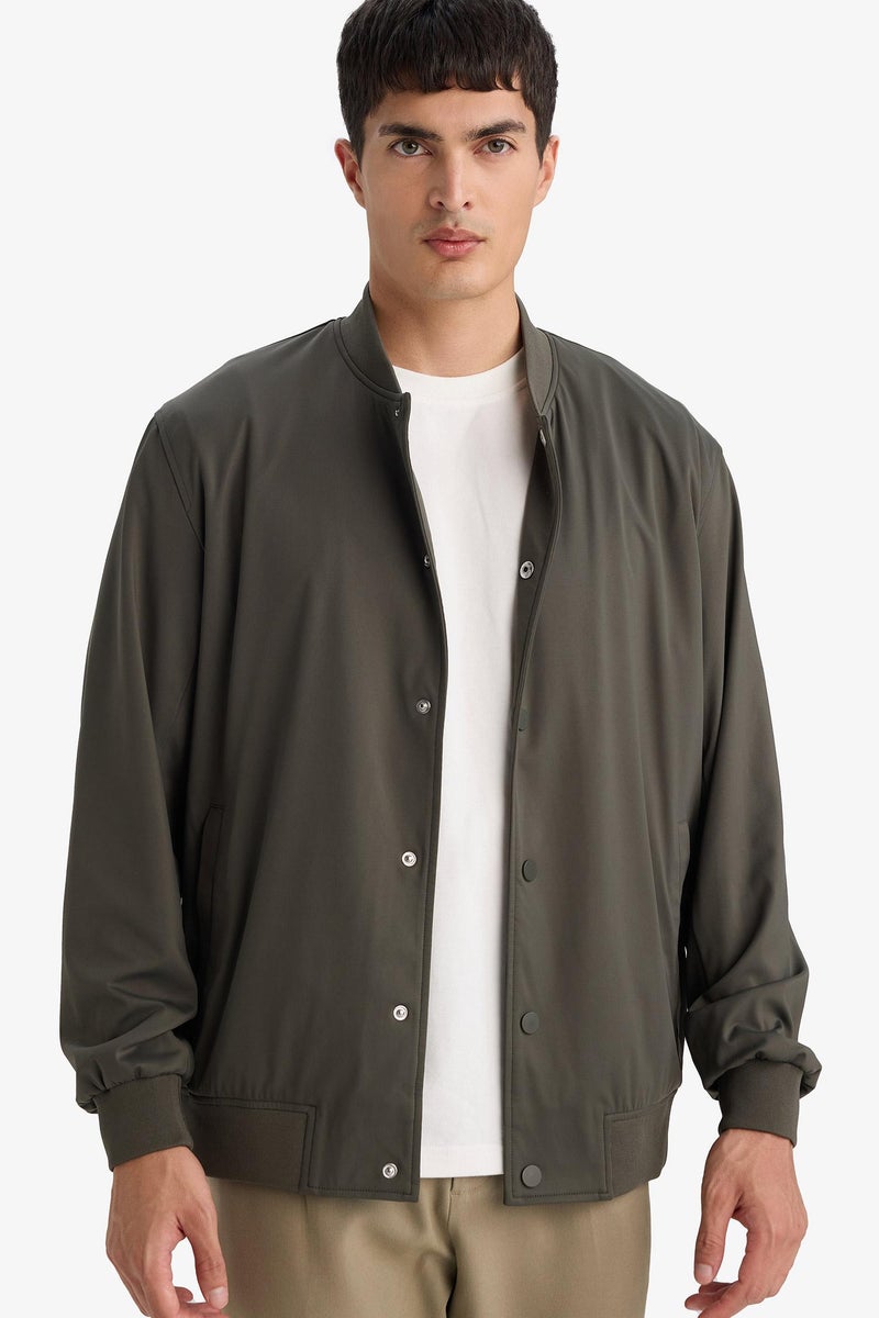 DeFacto Green Man Slim Fit Lined Snap Button Jacket Casual - Image 4